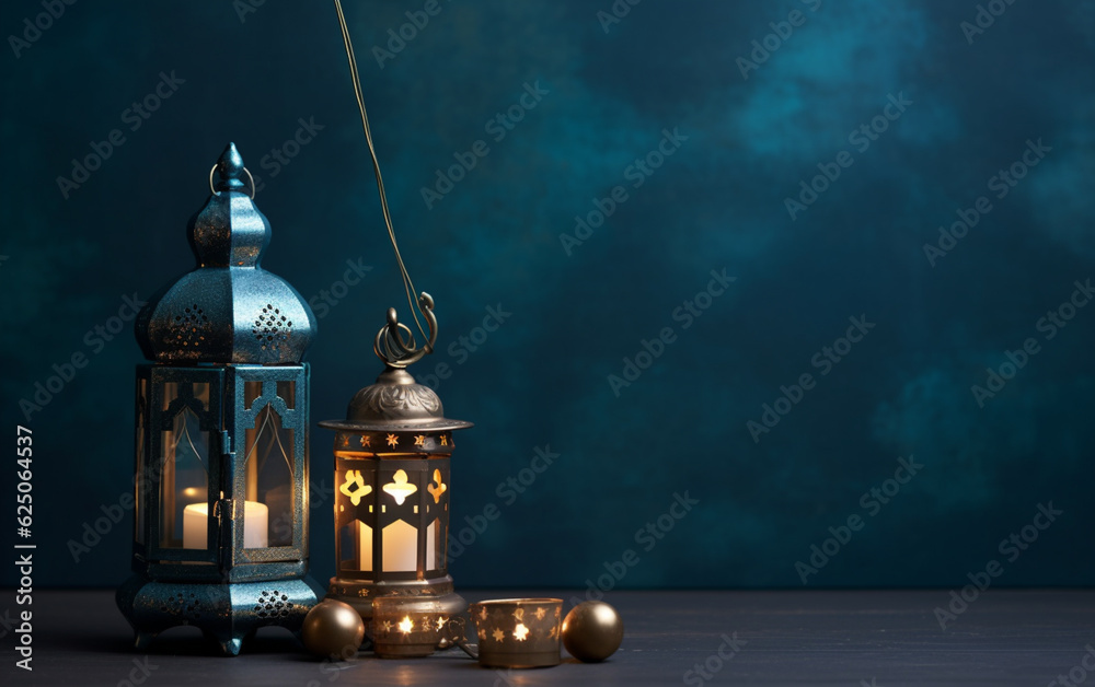 The Muslim feast of the holy month of Ramadan Kareem. Beautiful background with a shining lantern Fanus. Free space for your text The Muslim feast of the holy month of Ramadan Kareem. Beautiful background with a shining lantern Fanus. Free space for your text