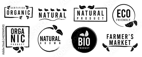 Organic food, natural product and healthy life sign, logo, stickers and badges.