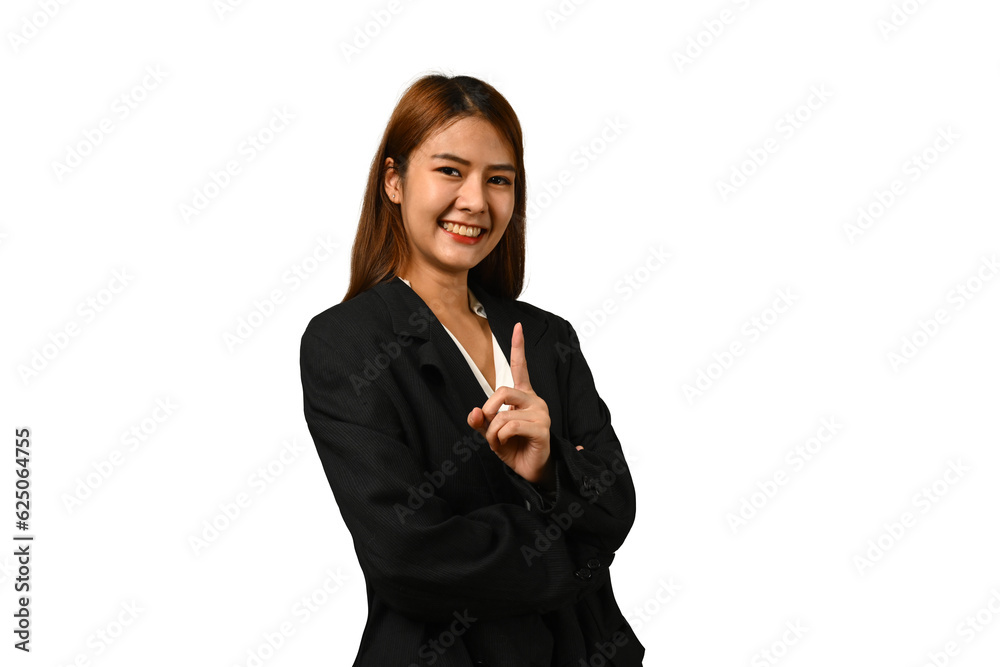 Gorgeous asian businesswoman wearing black suit posing on white background Gorgeous asian businesswoman wearing black suit posing on white background
