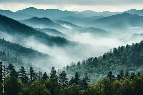 Fotografia Smoky cloudy mountains. Generate Ai
