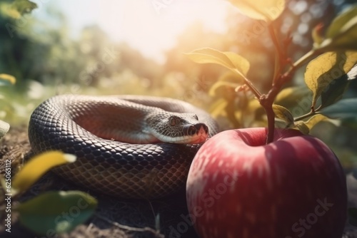 Foto Snake paradise red apple food. Generate Ai