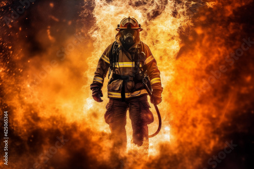 uniform rescue fireman firefighter fighter smoke safety emergency equipment fire. Generative AI.
