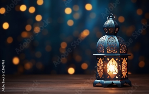 The Muslim feast of the holy month of Ramadan Kareem. Beautiful background with a shining lantern Fanus. Free space for your text © MUS_GRAPHIC