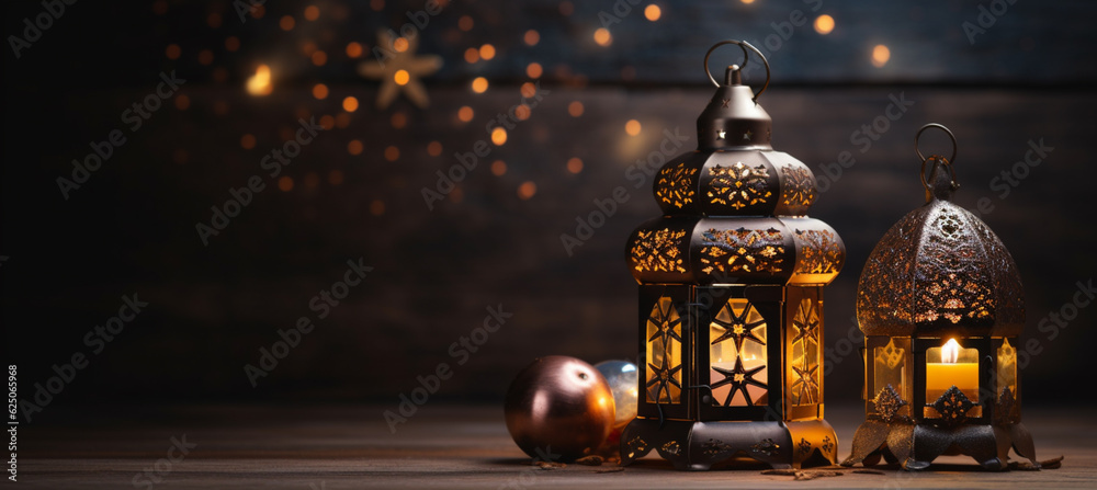 The Muslim feast of the holy month of Ramadan Kareem. Beautiful background with a shining lantern Fanus. Free space for your text The Muslim feast of the holy month of Ramadan Kareem. Beautiful background with a shining lantern Fanus. Free space for your text