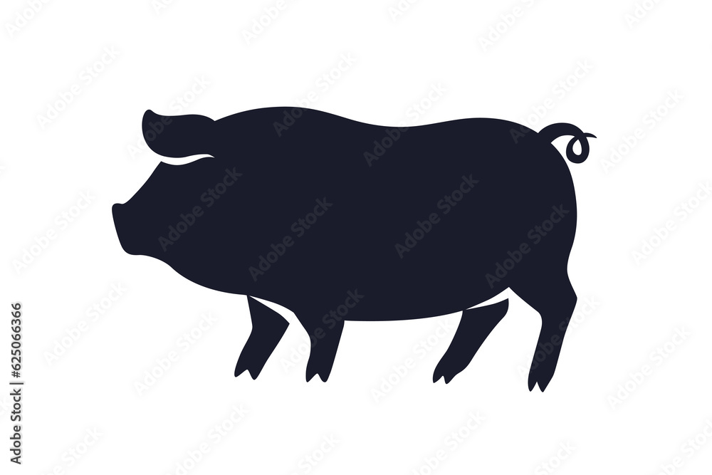 Pig silhouette. Hog, swine profile. Black domestic farm animal icon. Boar shadow, side view. Pork, meat, bacon, butchery symbol. Flat graphic vector illustration isolated on white background Pig silhouette. Hog, swine profile. Black domestic farm animal icon. Boar shadow, side view. Pork, meat, bacon, butchery symbol. Flat graphic vector illustration isolated on white background