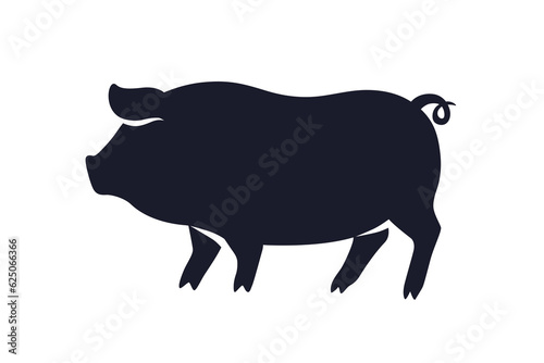 Pig silhouette. Hog, swine profile. Black domestic farm animal icon. Boar shadow, side view. Pork, meat, bacon, butchery symbol. Flat graphic vector illustration isolated on white background