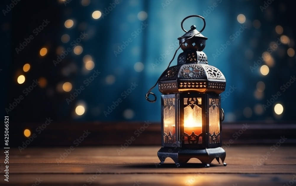 The Muslim feast of the holy month of Ramadan Kareem. Beautiful background with a shining lantern Fanus. Free space for your text The Muslim feast of the holy month of Ramadan Kareem. Beautiful background with a shining lantern Fanus. Free space for your text