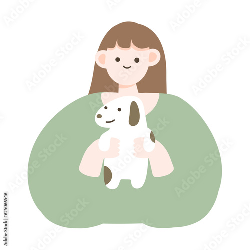 Girl smile hug dog ,animal therapy photo