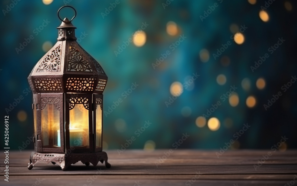 The Muslim feast of the holy month of Ramadan Kareem. Beautiful background with a shining lantern Fanus. Free space for your text The Muslim feast of the holy month of Ramadan Kareem. Beautiful background with a shining lantern Fanus. Free space for your text