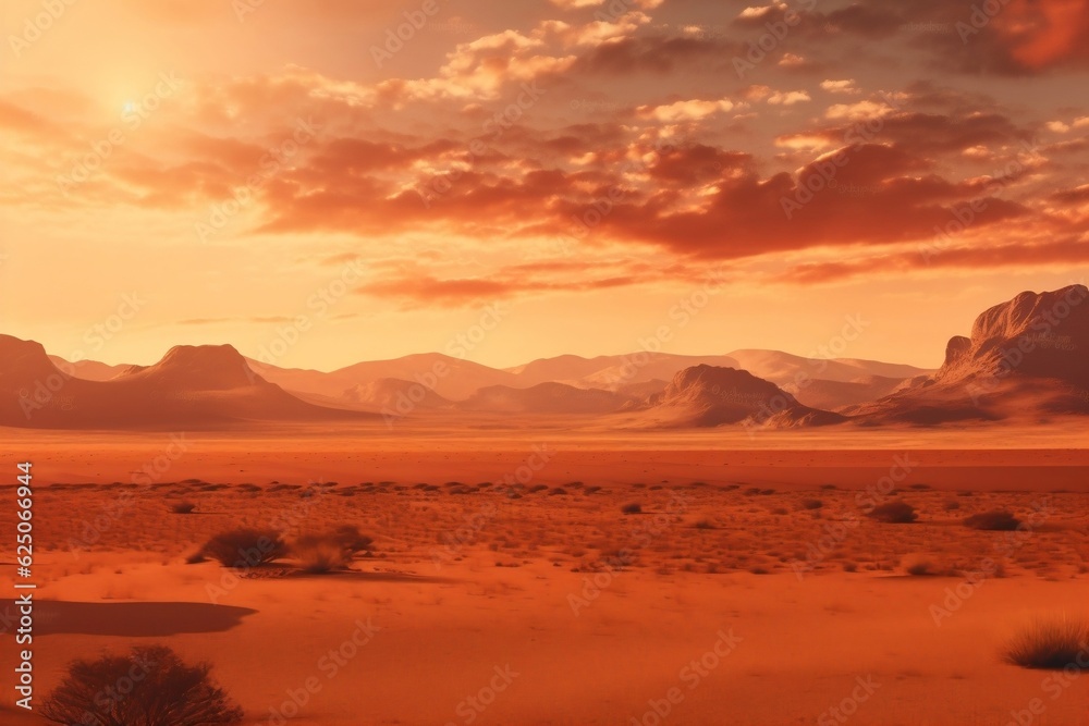 Cinematic African Landscape Sahara Grasslands, Sunrise and Wildlife. Generative AI