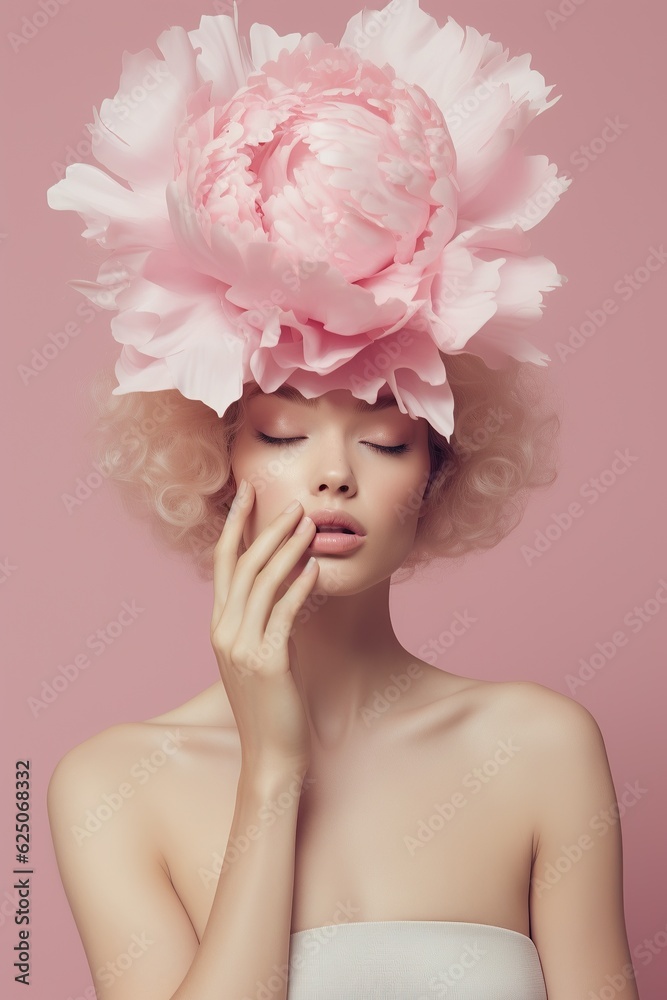 Φωτογραφία A captivating portrait of a fashionable woman adorned with a large pastel pink r