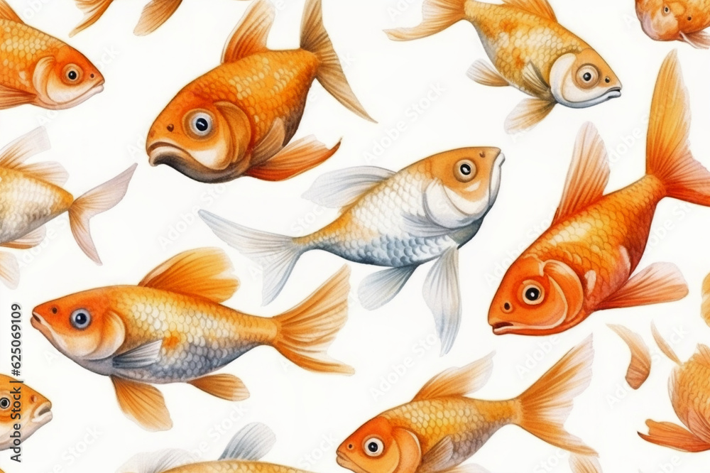 Golden Fishes Watercolor Pattern. Generative AI Golden Fishes Watercolor Pattern. Generative AI