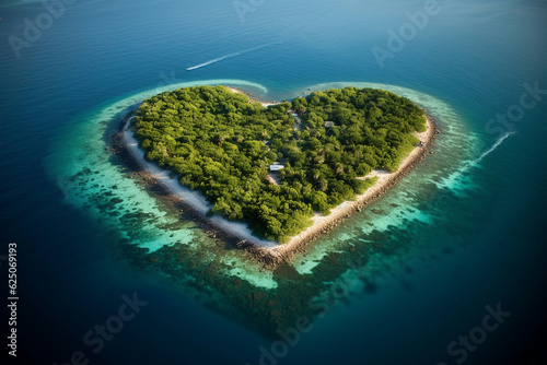 Stunning heart shaped island, Generative AI © Andrii Fanta