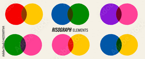 Risorgraphic style elements. Bright circles with blending modes. Texture on overlay illustrations. Vector background