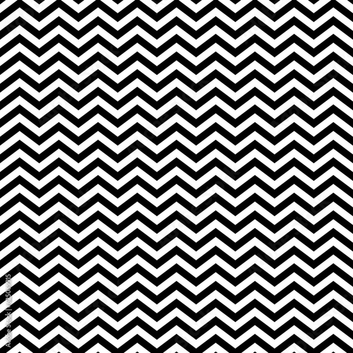 Black zigzag lines. Jagged stripes. Seamless surface pattern design with triangular waves ornament. Repeated chevrons wallpaper. Digital paper for page fills, web designing, textile print. Vector art.