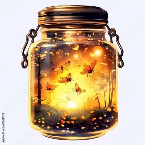 jar of fireflies, watercolor style Generative AI