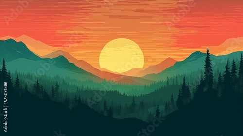 forest silhouette at sunset Generative AI © zolotons