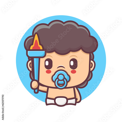 cute baby cartoon with a torch
