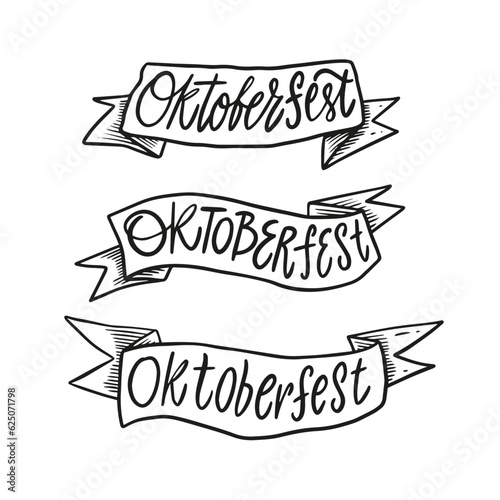 Oktoberfest holiday calligraphy lettering text word on ribbon set