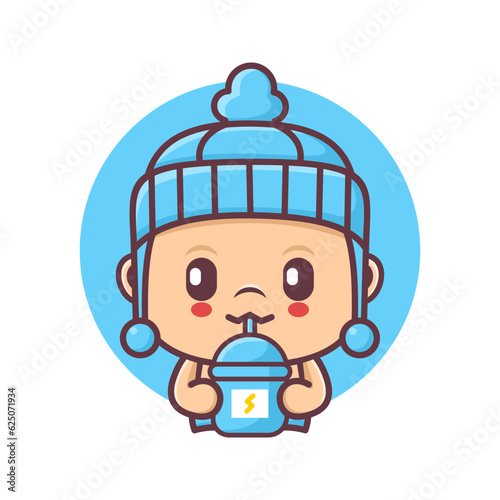 cute baby cartoon with energy drinks