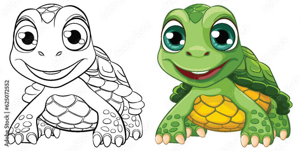 Obraz premium A cartoon illustration of a cute turtle smiling isolated on a white background