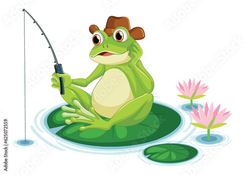 Green Frog Fishing in the Pond Vector