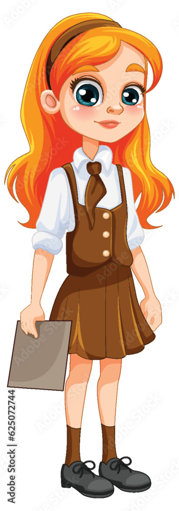 Cute girl student cartoon character in school uniform Cute girl student cartoon character in school uniform