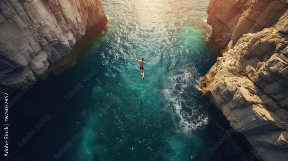 Cliff diver photo realistic illustration - Generative AI.