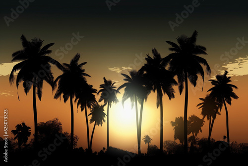 Palm tree silhouettes, Generative AI