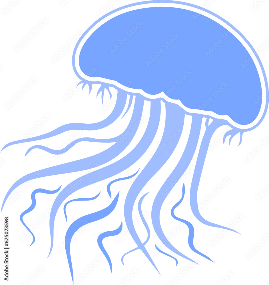 Fototapeta premium Blue jellyfish icon. Vector illustration. Flat design. 