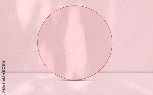 Pink Shadow Studio Room Podium Partition Stand Background, Abstract Overlay Nature on Stage Table Product Cosmetic Summer Platform Display, 3d Minimal Loft Mockup blur Cement Concrete, Scene Circle.