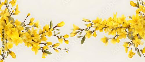 Tableau sur toile Frame of yellow flowering forsythia