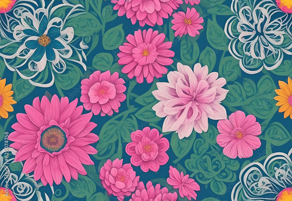 Fototapeta premium Seamless floral pattern. Design for wallpaper, wrapping paper, background, fabric.