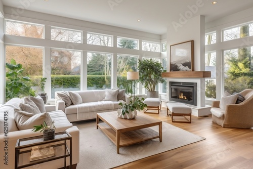 New Luxury Home Beautiful Living Room Interior. Generative AI