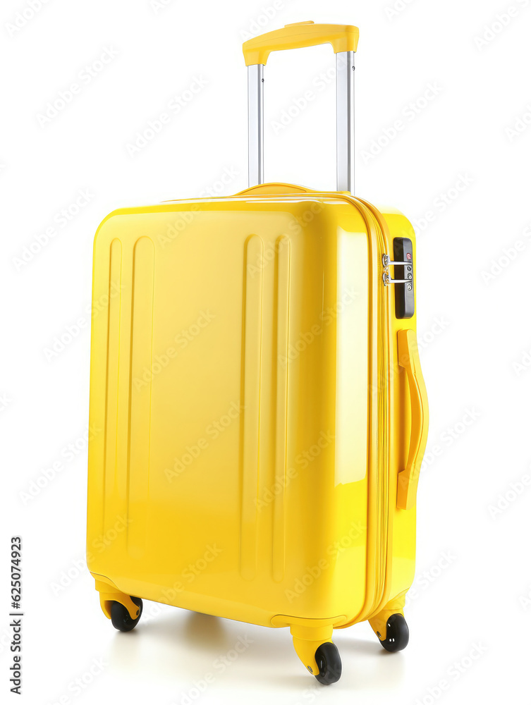 Travel suitcase isolated on white. Yellow color Travel suitcase isolated on white. Yellow color