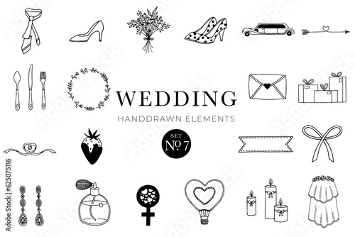 Wedding handdrawn elements set, wedding illustrations, collection
