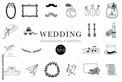 Wedding handdrawn elements set, wedding illustrations, collection