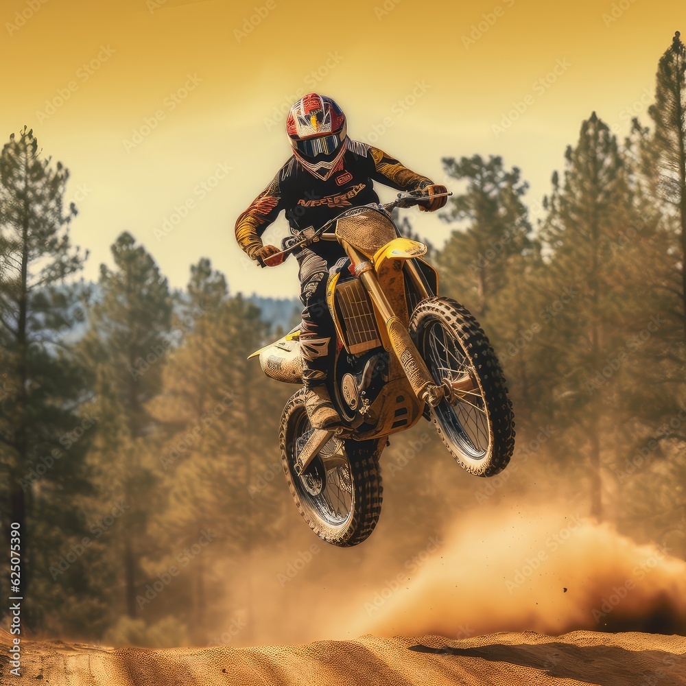 Motocross rider photo realistic illustration - Generative AI. Motocross rider photo realistic illustration - Generative AI.