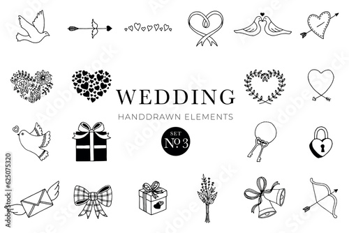 Wedding handdrawn elements set, wedding illustrations, collection