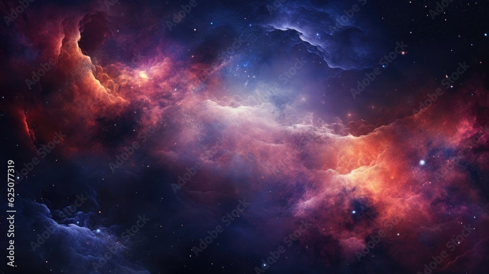 Abstract colorful space background with nebula, stars and planets
