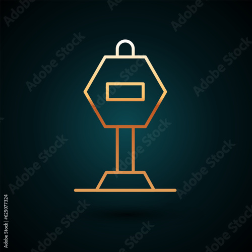 Gold line Stop sign icon isolated on dark blue background. Traffic regulatory warning stop symbol. Vector