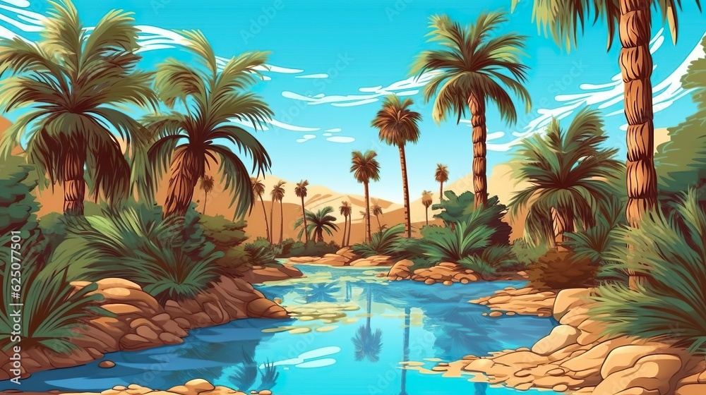 Fototapeta premium Abstract background oasis of palm. Nature-inspired background to highlight the beauty of an oasis of palms in your banner design. Generative AI.