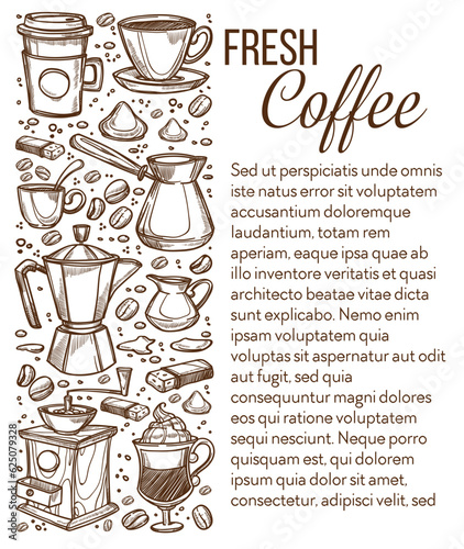 Fresh coffee beverages, cafe or restaurant vector