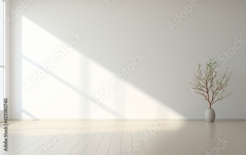 Empty minimal room interior design with fishbone flooring
