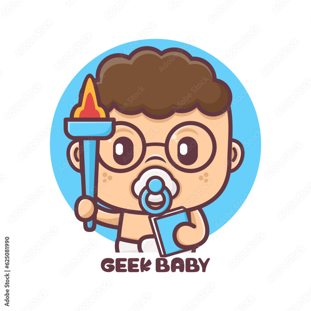 geek baby cartoon with a torch