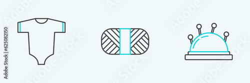 Set line Needle bed and needles, Baby clothes and Sewing thread on spool icon. Vector