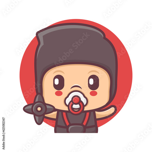 cute ninja baby cartoon character vector illustration