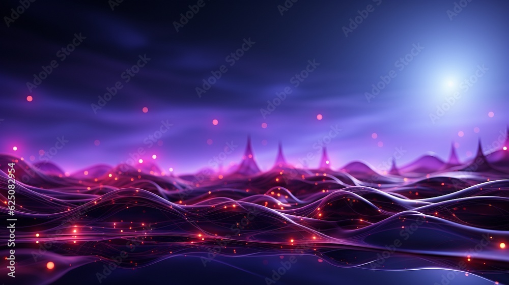 Abstract sound wave representation on a purple night light background