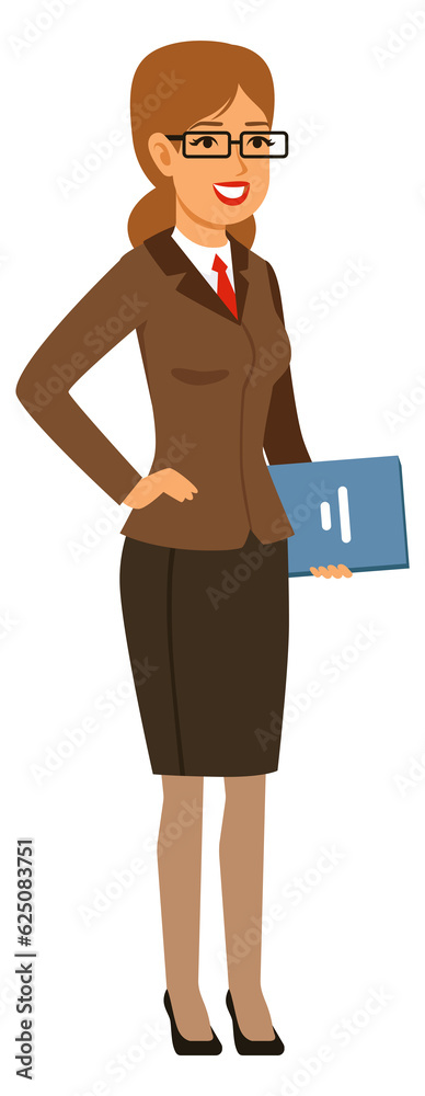 Cartoon teacher character. Smart happy woman in glasses Cartoon teacher character. Smart happy woman in glasses