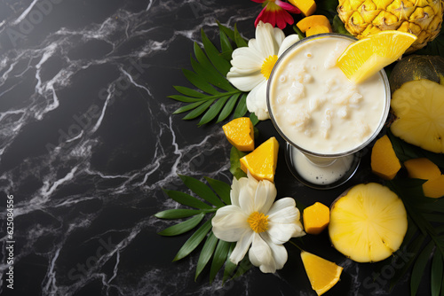 Pina Colada Cocktail, Delicious Drink for Celebration and Party, Beautiful Beverage with Pineapple and Coconut - Generative Ai